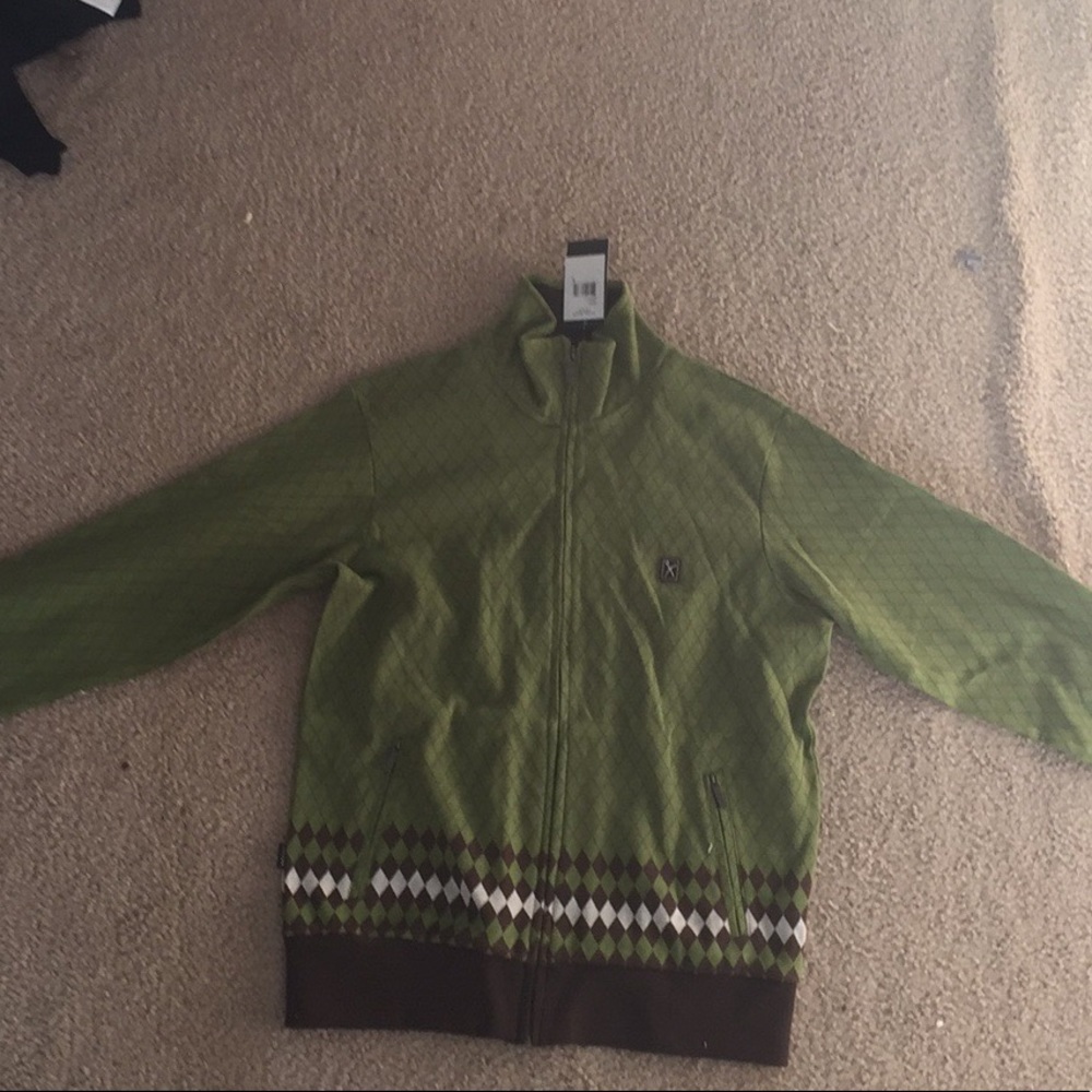 green brown and white zip up